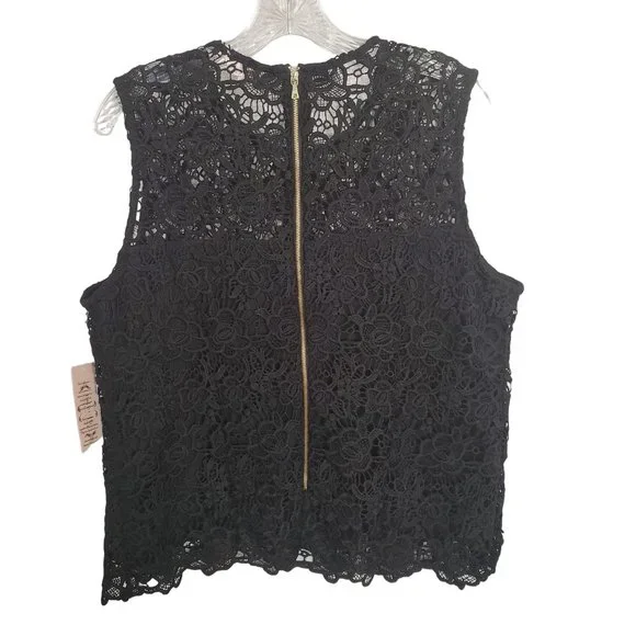 Nanette Lepore NWT Size L Top Blouse Floral Lace Overlay Sleeveless Lined Black - Picture 3 of 9